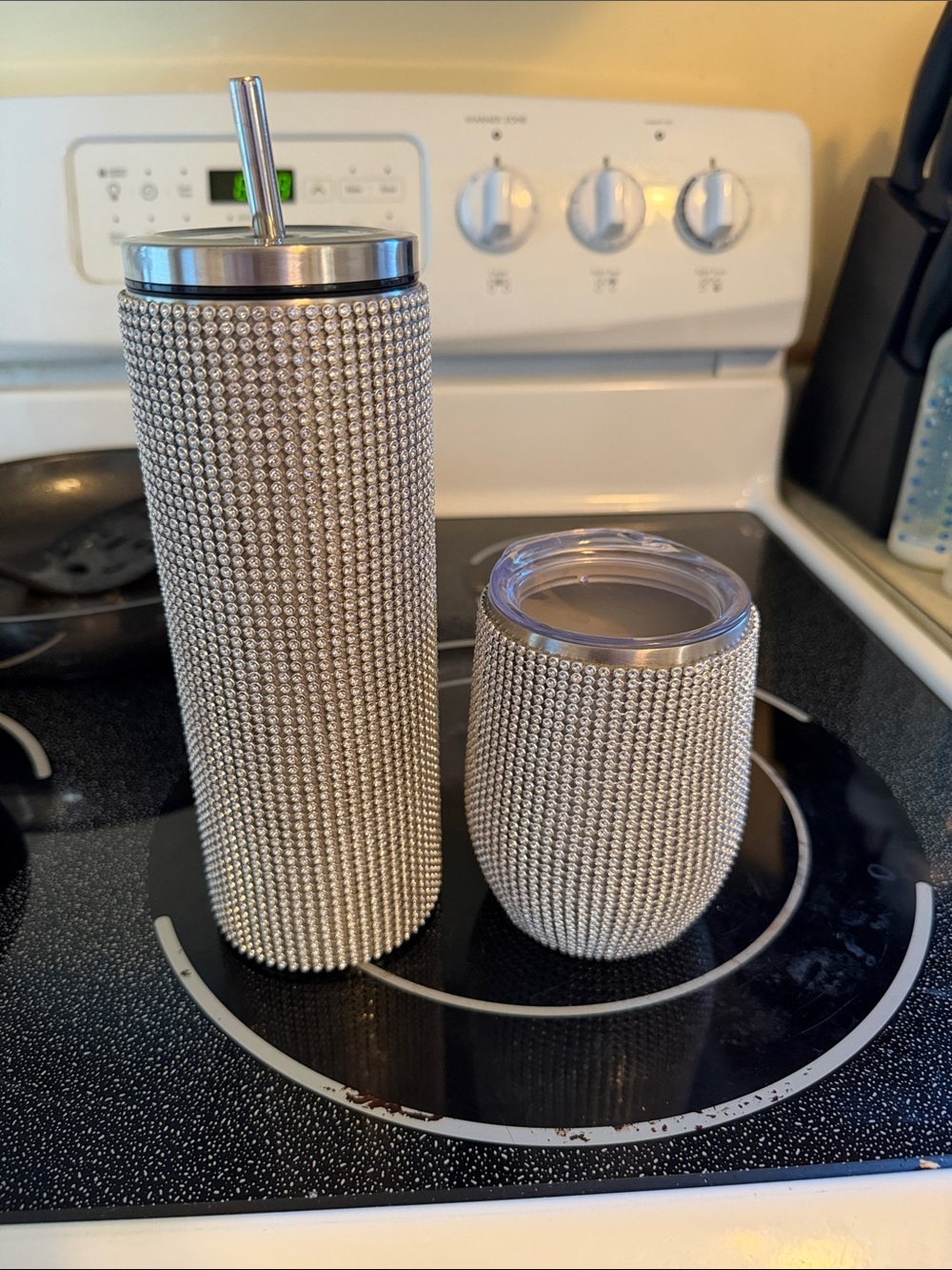 Silver Crystal-Embellished Tumbler and Stemless Cup Set